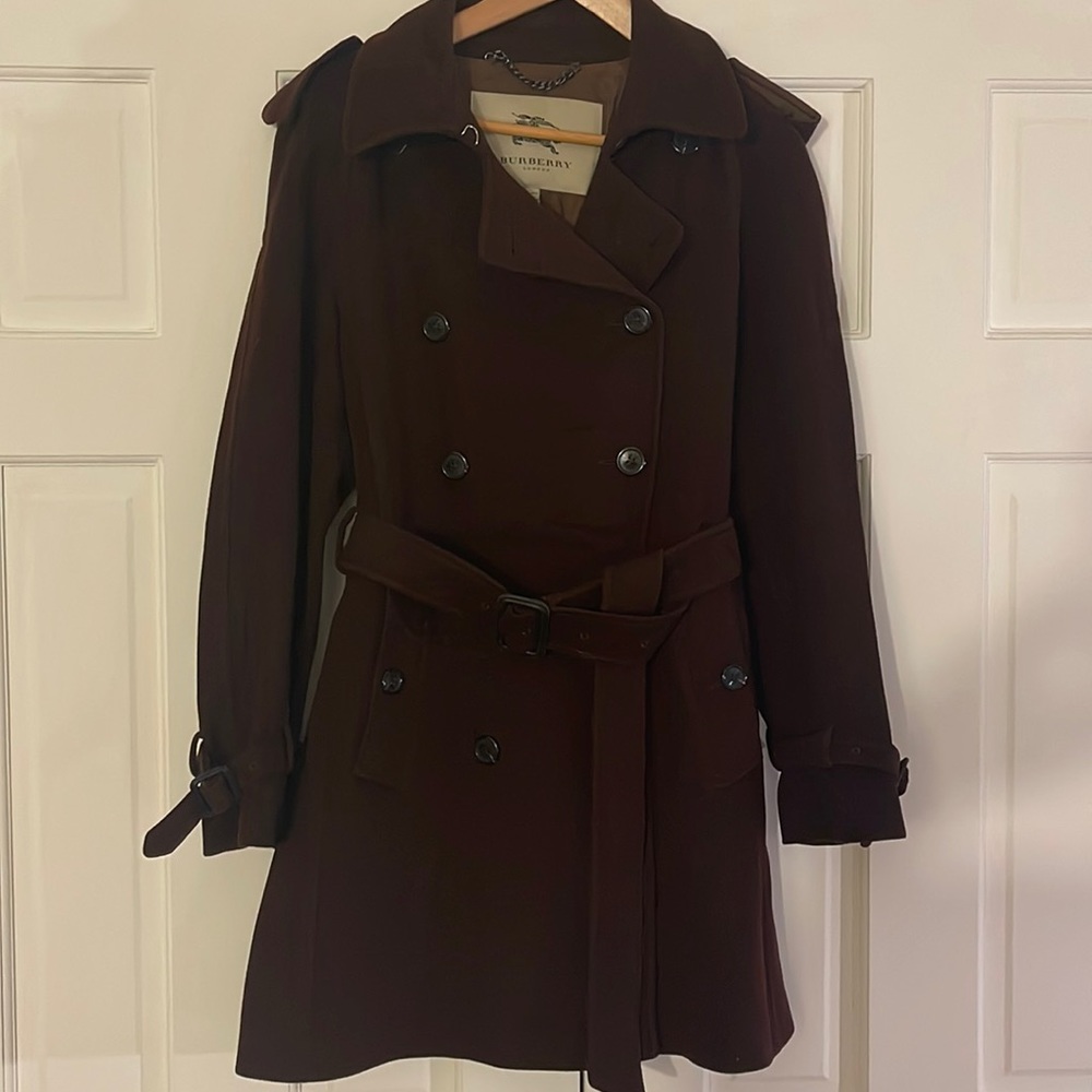 BURBERRY BROWN CASHMERE WOOL TRENCH STYLE PEA COAT US8
